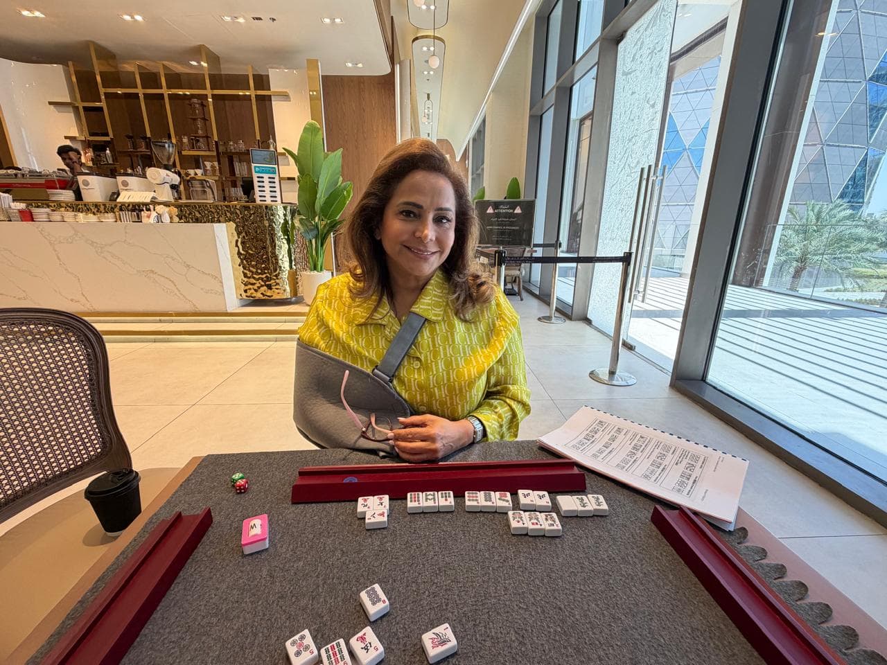 Mahjong class at a Dubai cafe table