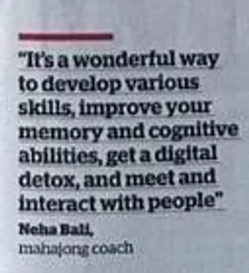 Khaleej Times quote clipping from Neha Bali about Mahjong as a digital detox