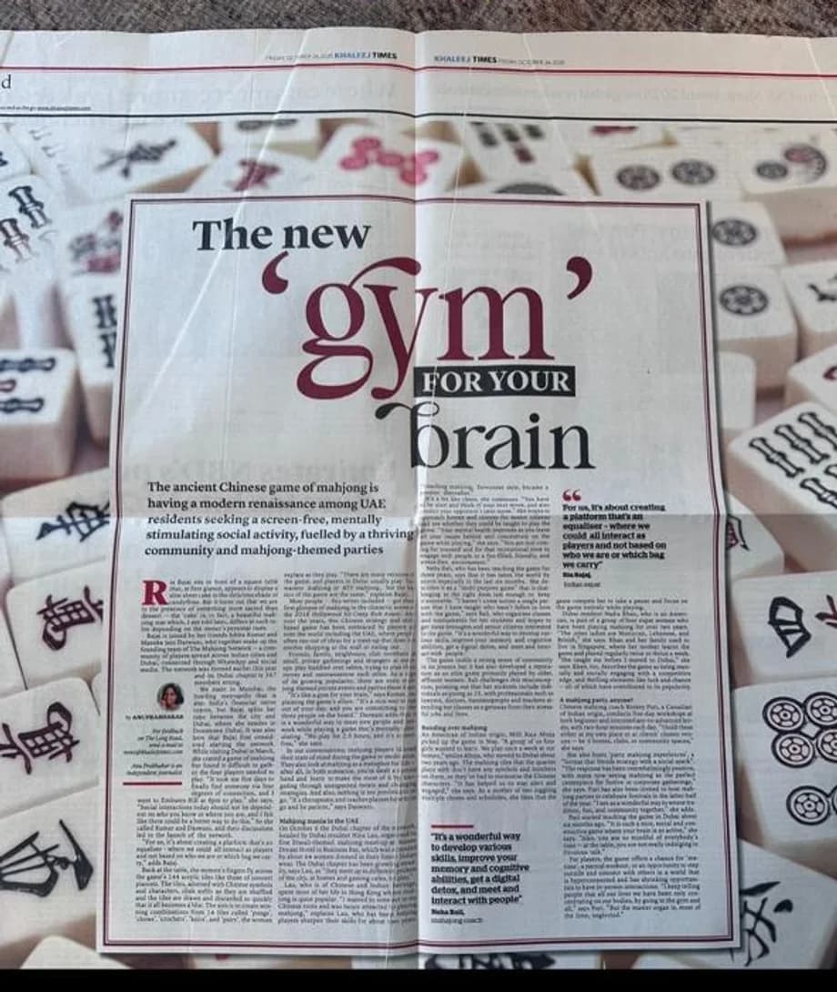 Khaleej Times feature about Mahjong in the UAE